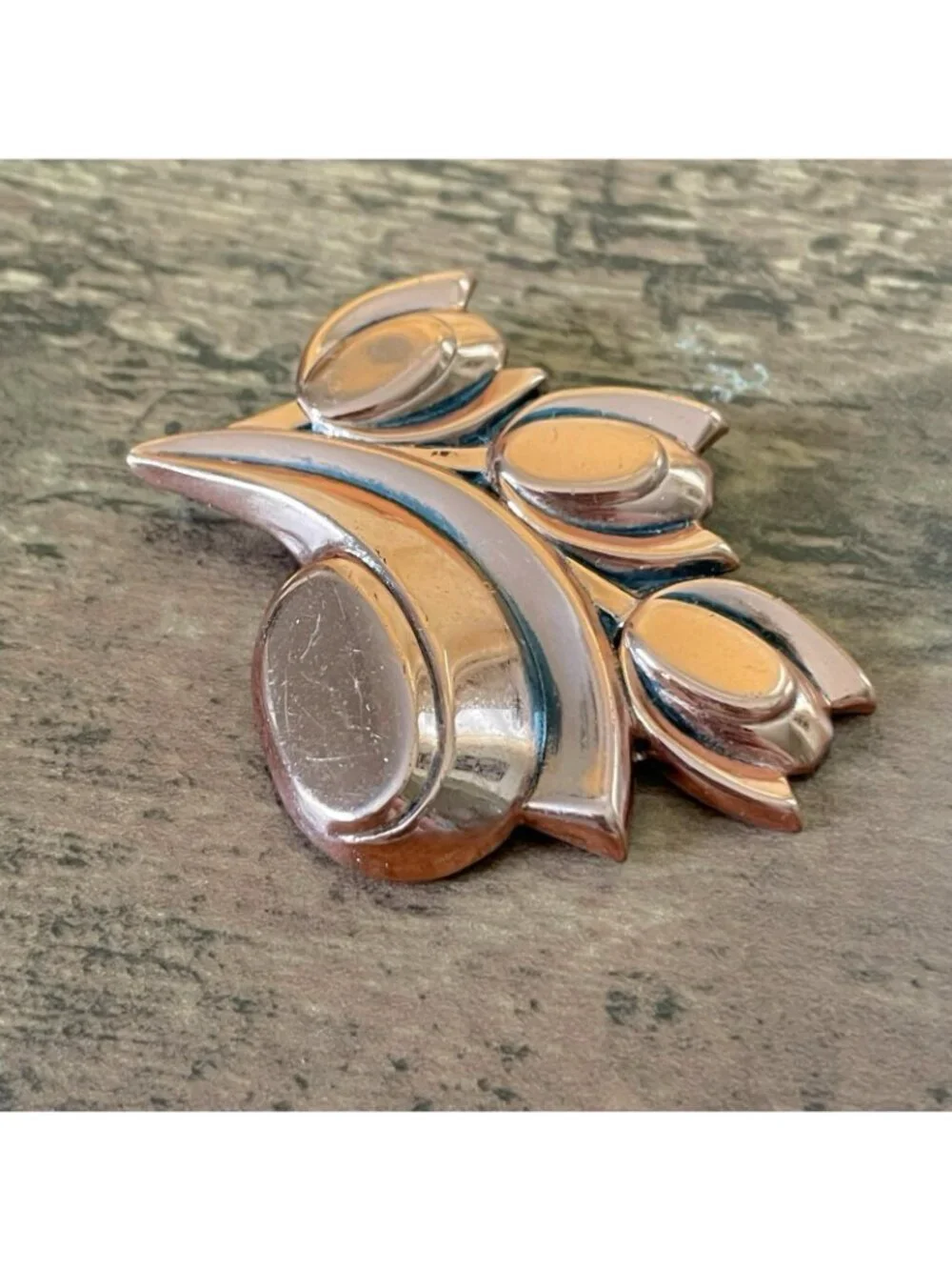 Vintage 60s Matisse Renoir Copper Tulip Brooch Modernist Floral Pin MCM Jewelry